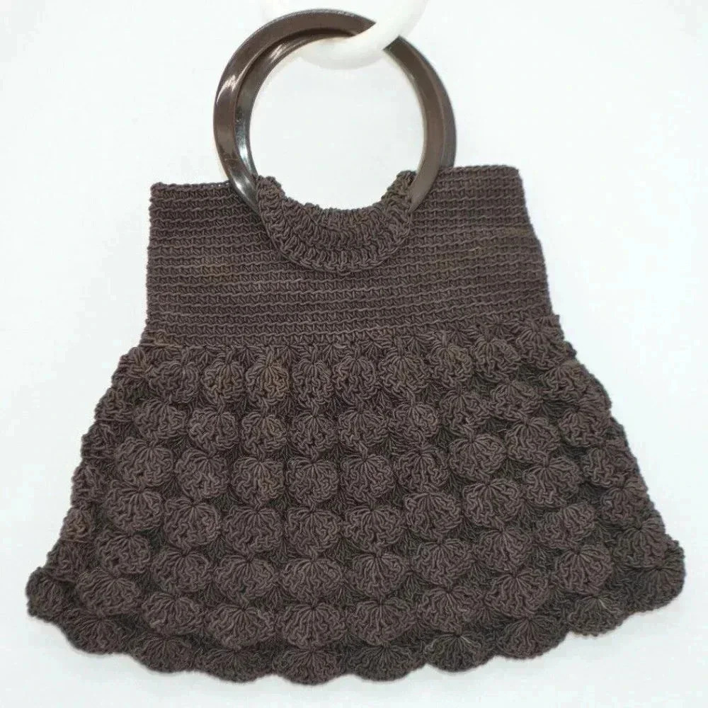 Art Deco Brown Crocheted Corded Fabric Bakelite